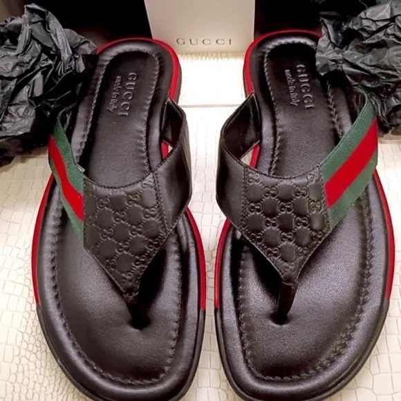💋Rare Gucci Leather Thong Slide 'Black' 268670 A9LA0 1061 (G8.5) NWOB - Picture 10 of 15